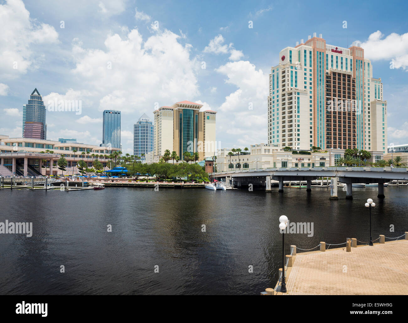 Tampa skyline della città prese da Harbour Island in estate, Florida, Stati Uniti d'America con il Marriott Waterside Hotel Foto Stock