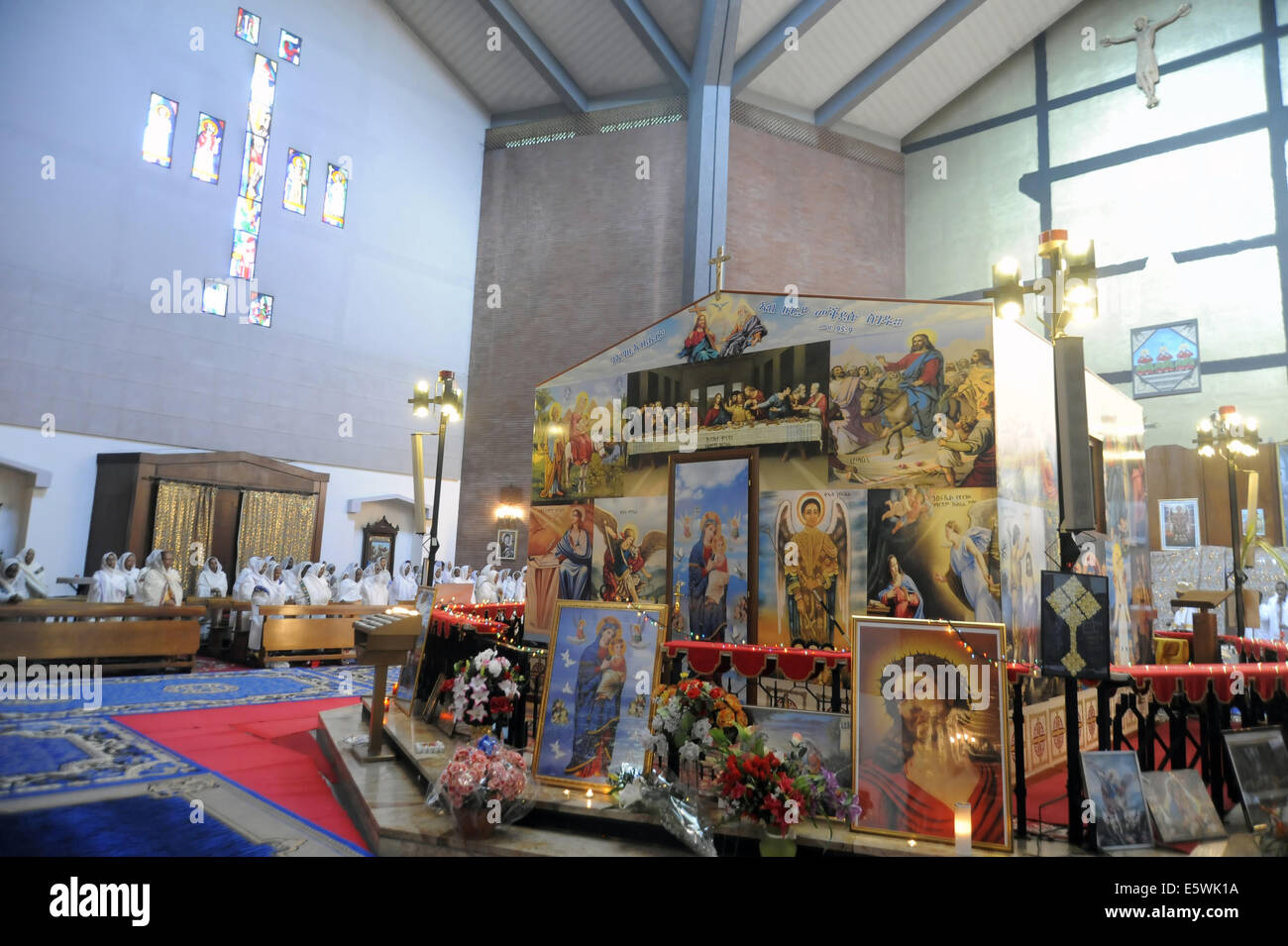 Milano (Italia), la celebrazione per la Natività della Madonna nella chiesa ortodossa della comunità Eritrea Foto Stock