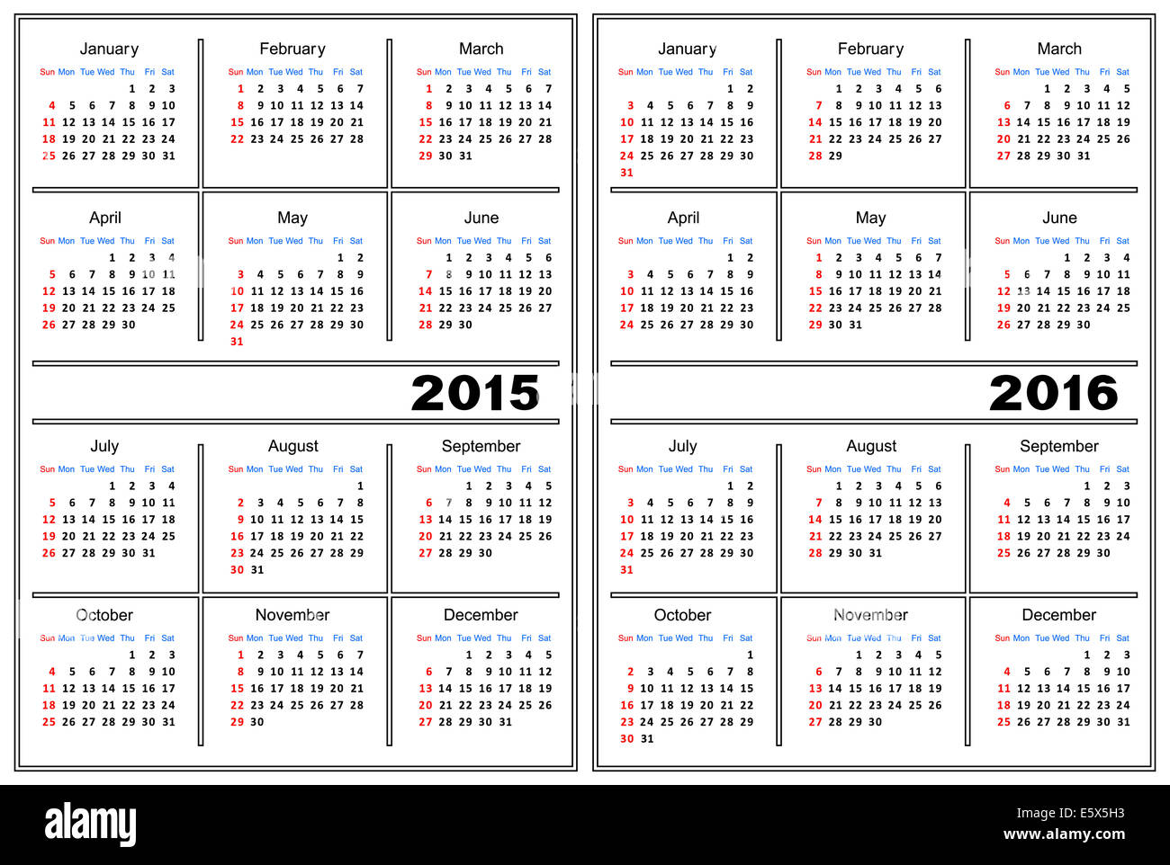 Calendario modello. 2015, 2016 Foto Stock