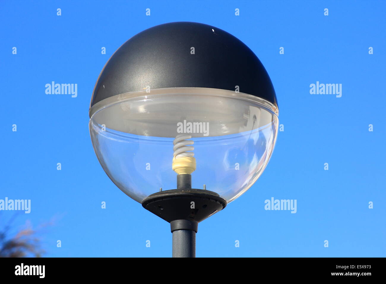 Lampada sferica con luce a risparmio energetico lampada Foto Stock