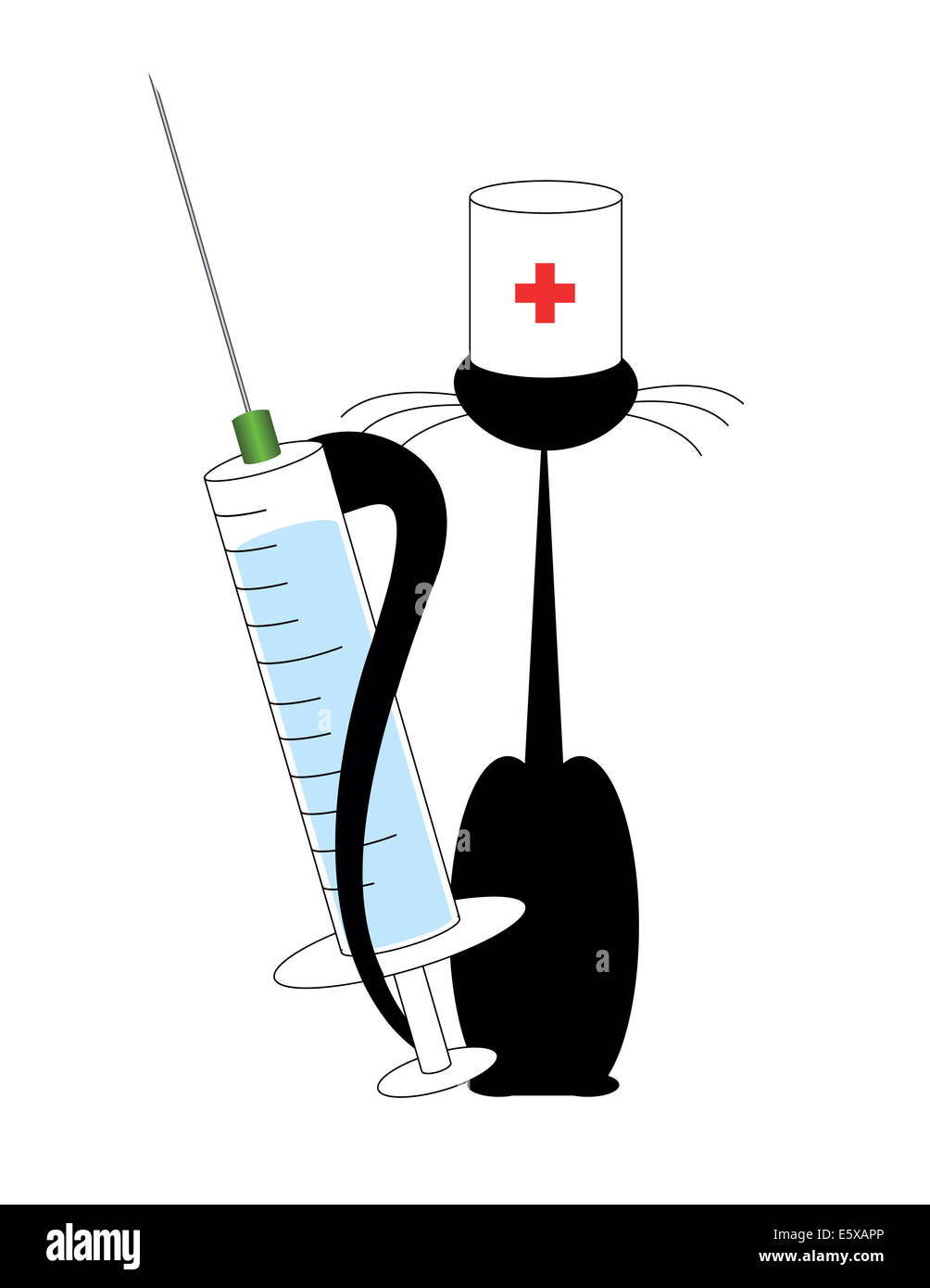 Gatto nero Il medico con una siringa grande Foto Stock