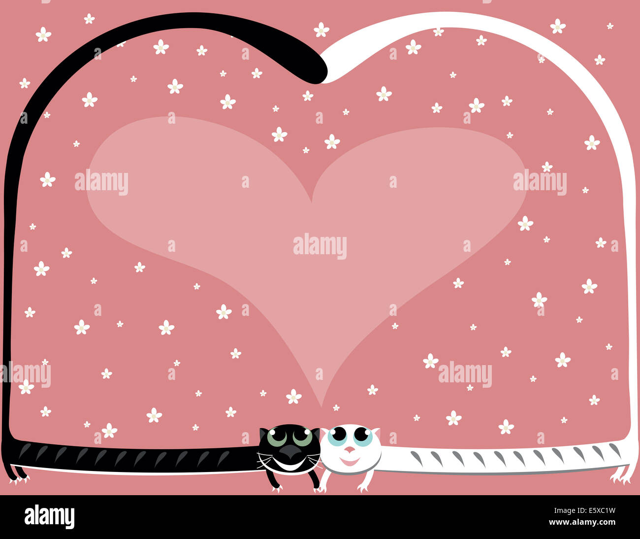 Due amore gatto sul matrimonio con il cuore e con molti fiori Foto Stock