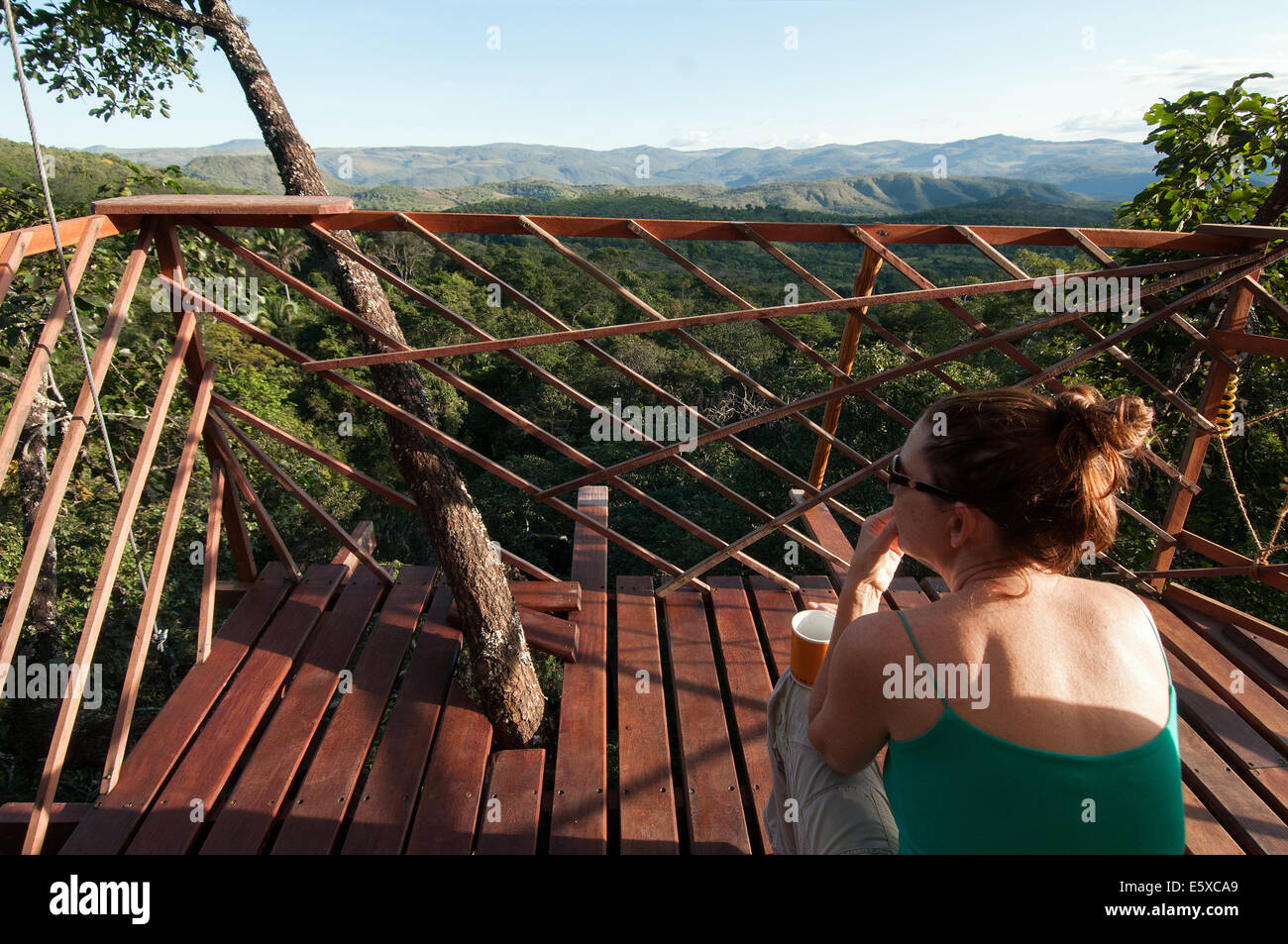La donna in un albero di casa Stato di Goias Brasile Foto Stock