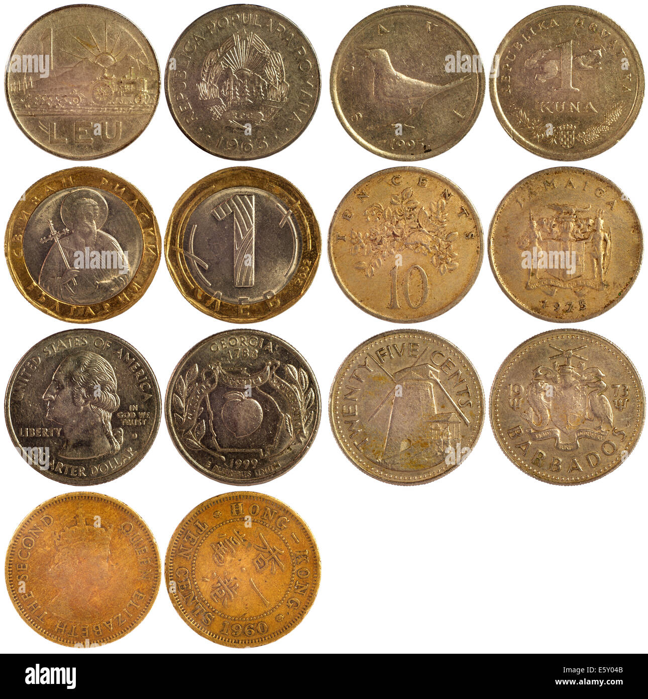 Vecchie monete rare di diversi paesi isolati su sfondo bianco Foto stock -  Alamy