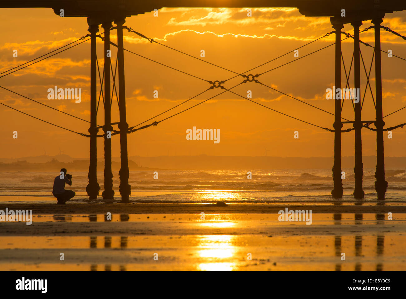Saltburn pier al tramonto Foto Stock