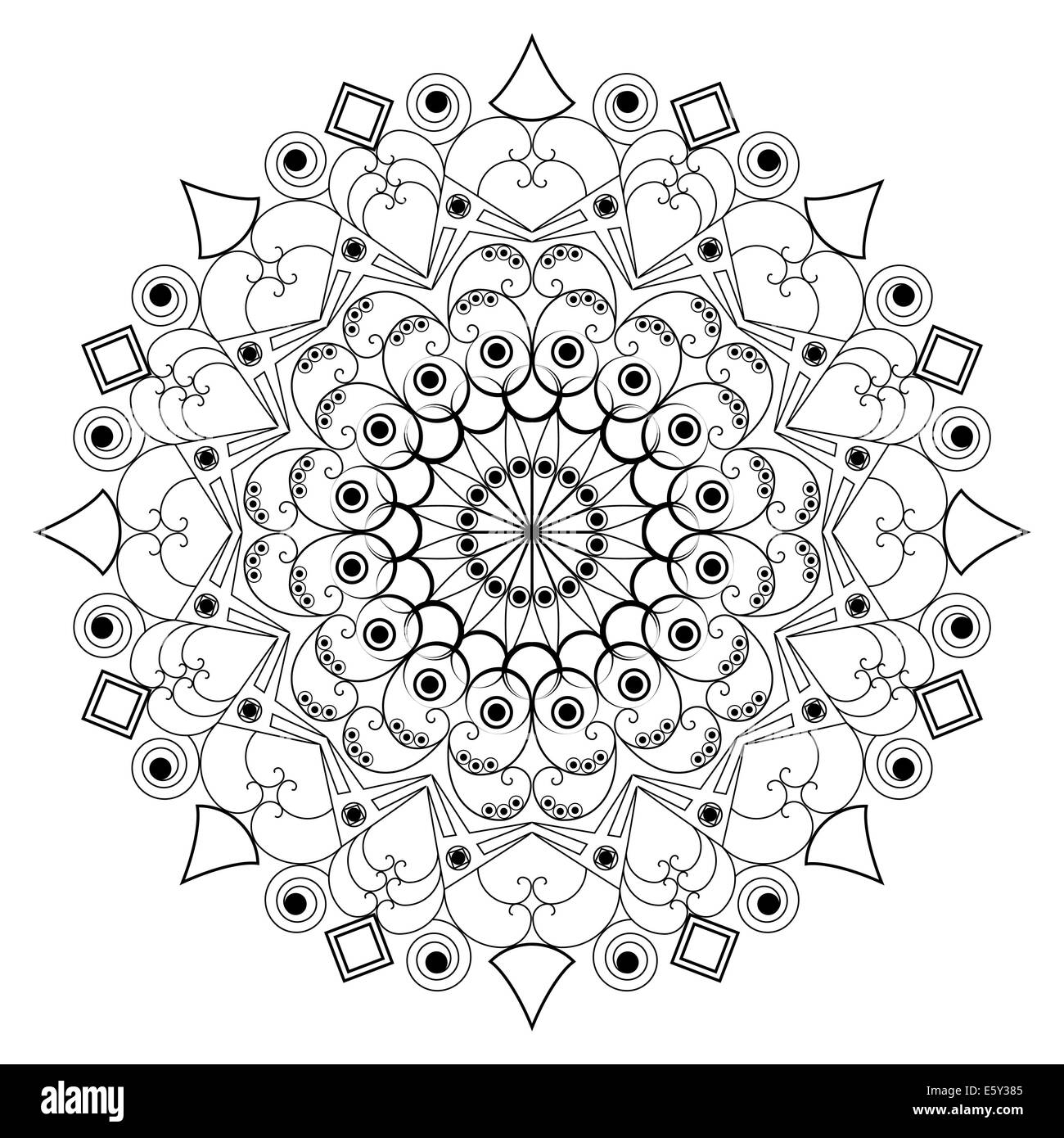 Nero-bianco round modello etnico. Elemento per la progettazione Foto Stock