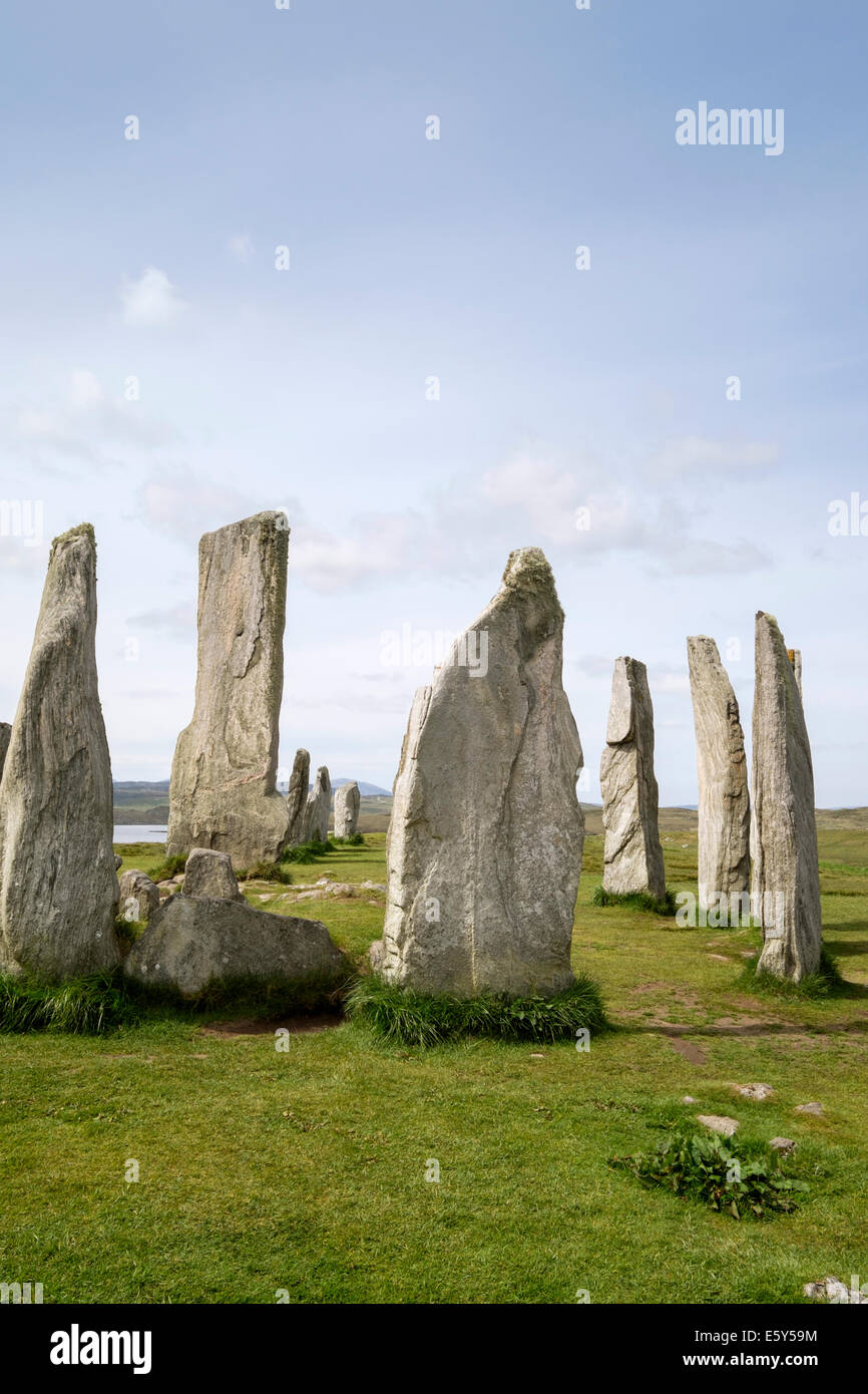 Il neolitico pietre in piedi in Callanish cerchio di pietra da 4500 BC. Calanais isola di Lewis Ebridi Esterne Western Isles della Scozia Foto Stock