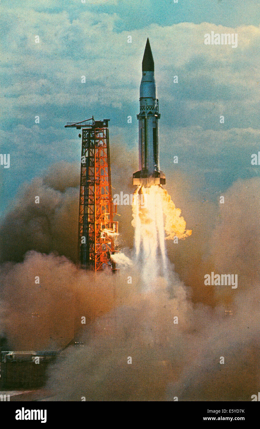 Lancio del Saturn SA-5 spaziali, Cape Kennedy, Florida, Stati Uniti d'America, 29 gennaio 1965, cartolina Foto Stock