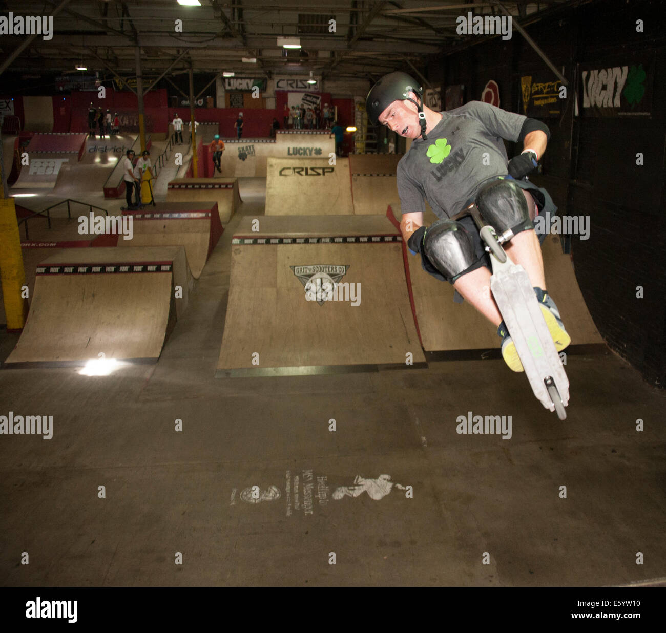 ScootFest Nord a Rampworx Liverpool. Tra cui il campione del mondo Dakota Schuetz. Foto Stock