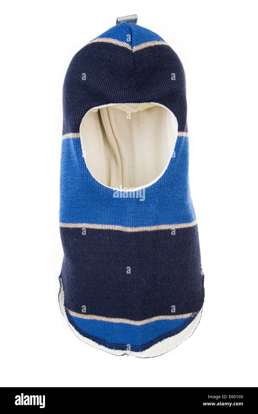 Bambino un foro della maschera da sci, winter hat casco isolato su uno sfondo bianco. Foto Stock