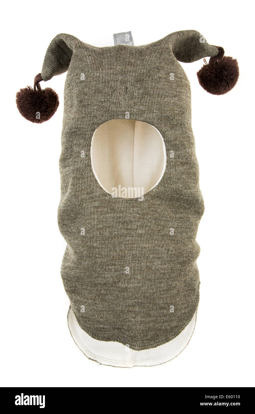 Bambino un foro della maschera da sci, winter hat casco isolato su uno sfondo bianco. Foto Stock