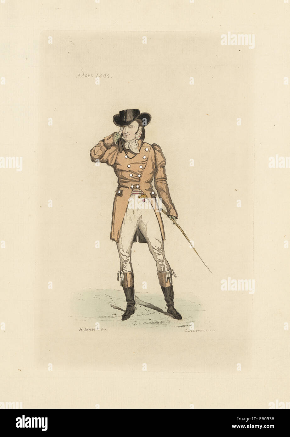 Uomo inglese nella moda di settembre 1806. Foto Stock