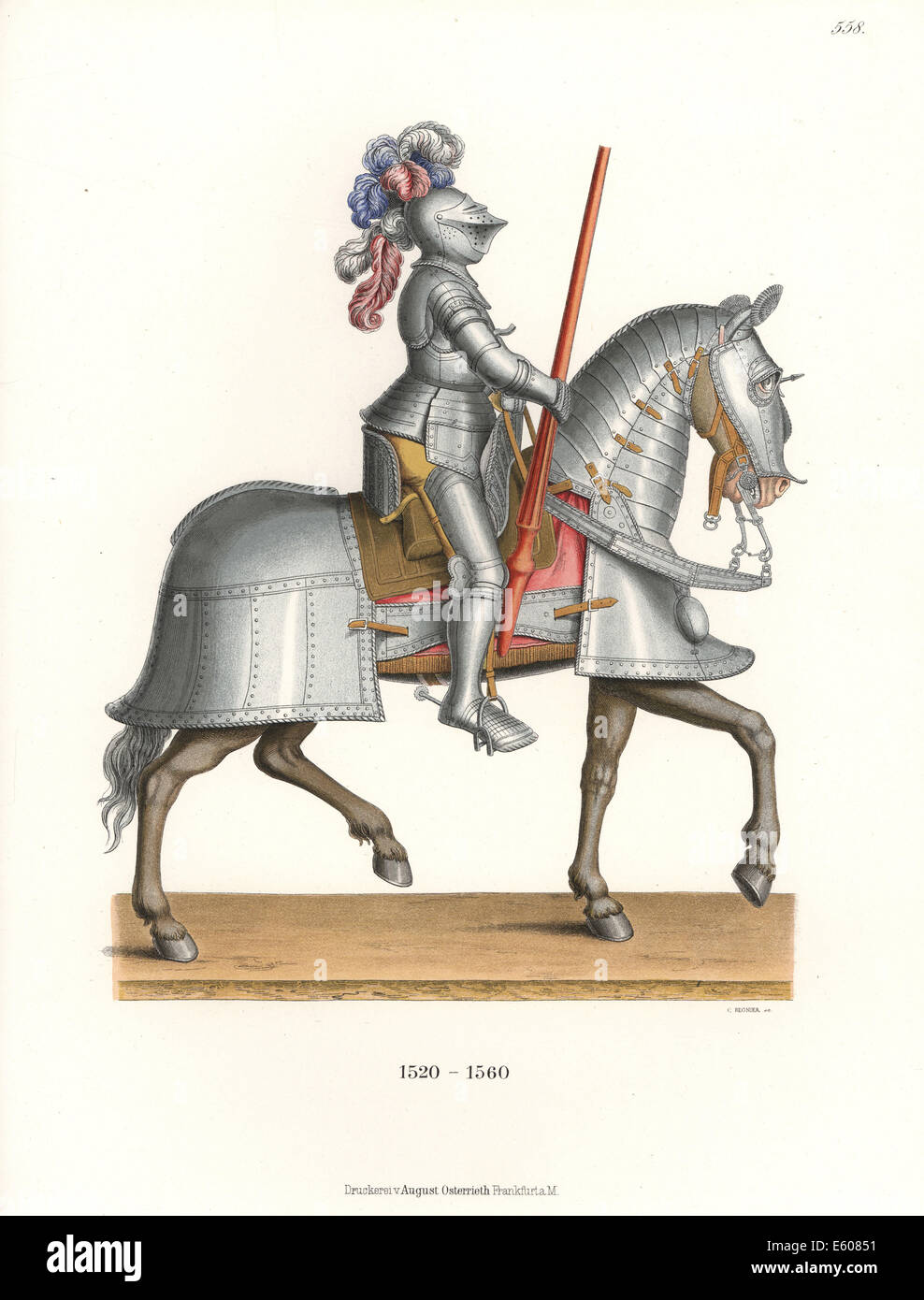 Piena battaglia corazza per cavaliere e barding per cavallo, metà del XVI secolo. Foto Stock