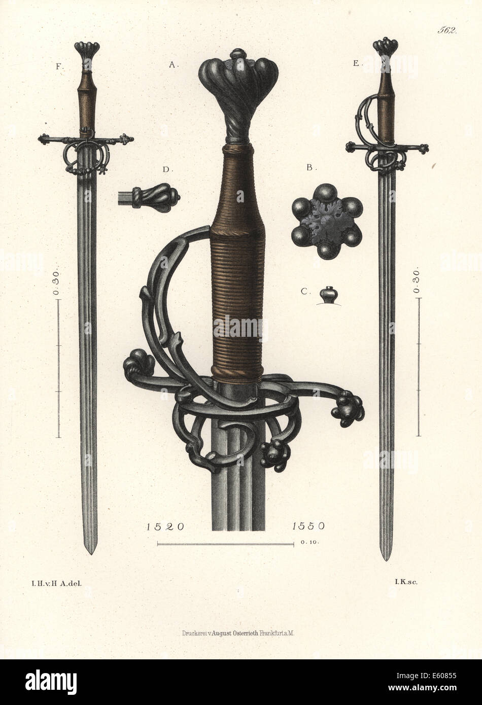 Swiss spade, inizi del XVI secolo, mostrando Elsa, la guardia e la lama. Foto Stock