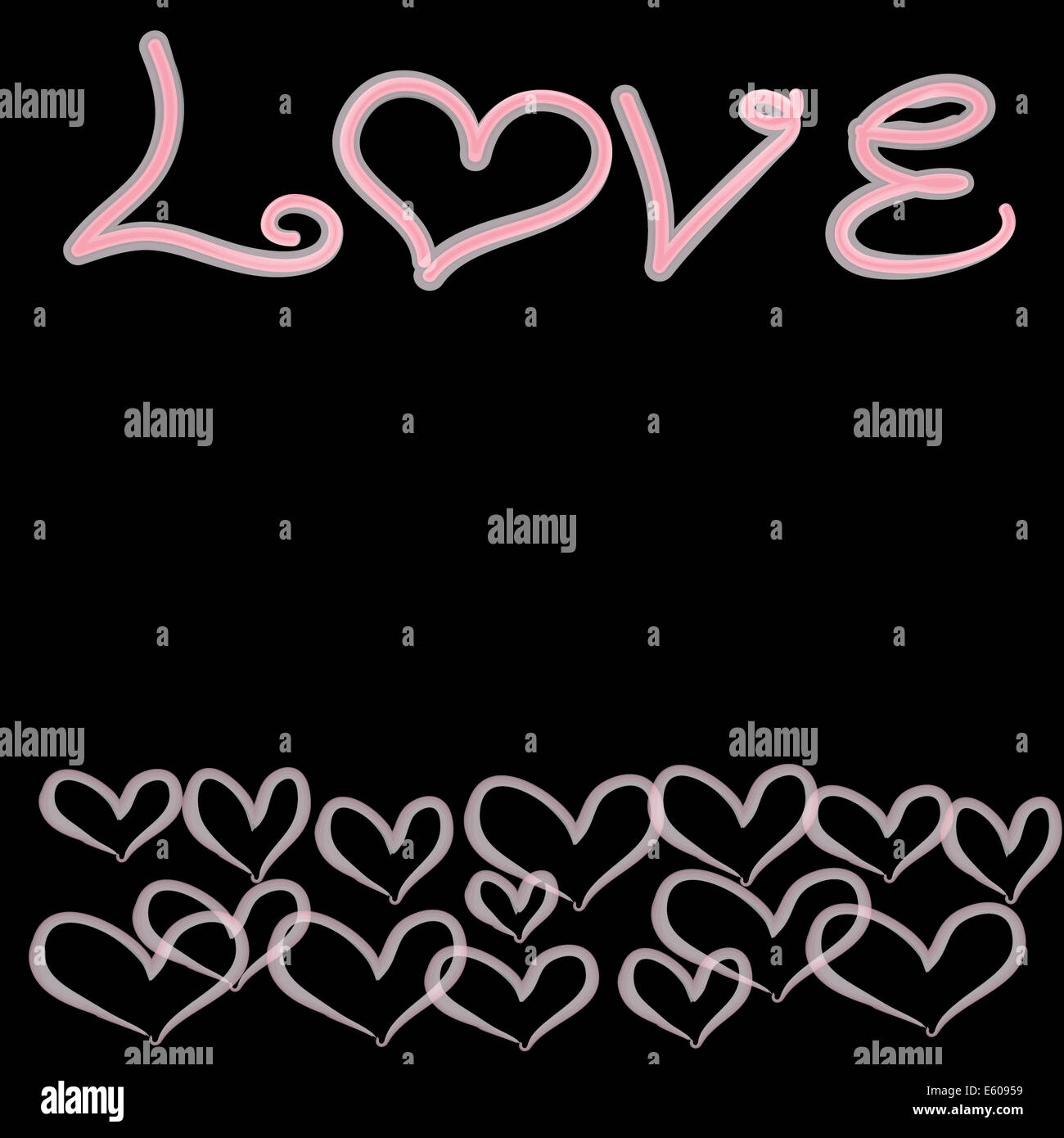 Abstract cuore rosa con amore il testo su sfondo nero Foto Stock