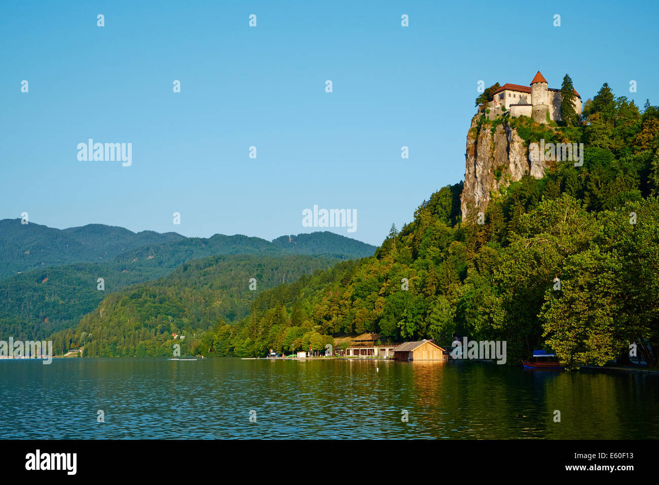 La Slovenia, Bled, il lago di Bled e sulle Alpi Giulie, il castello di Bled Foto Stock