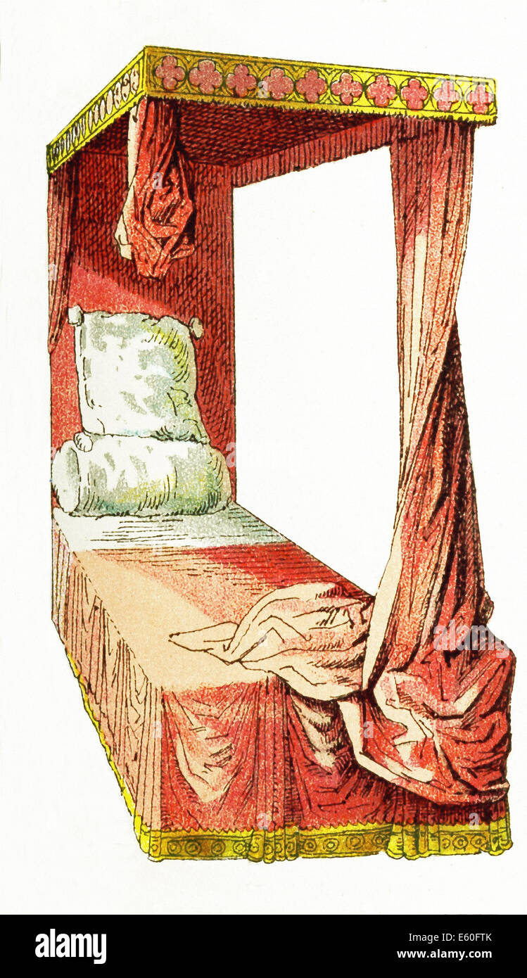 Nella foto in questo 1882 illustrazione è un letto a baldacchino risalente al periodo medievale in Europa - intorno al 1400. Foto Stock