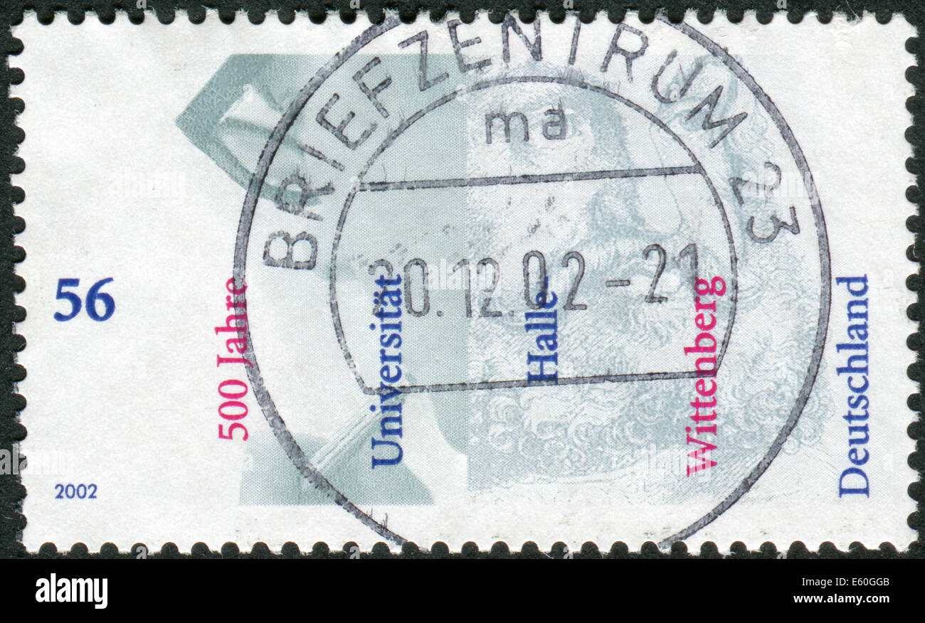 Francobollo stampato in Germania, dedicato al quinto centenario dell Università Halle-Wittenberg Foto Stock