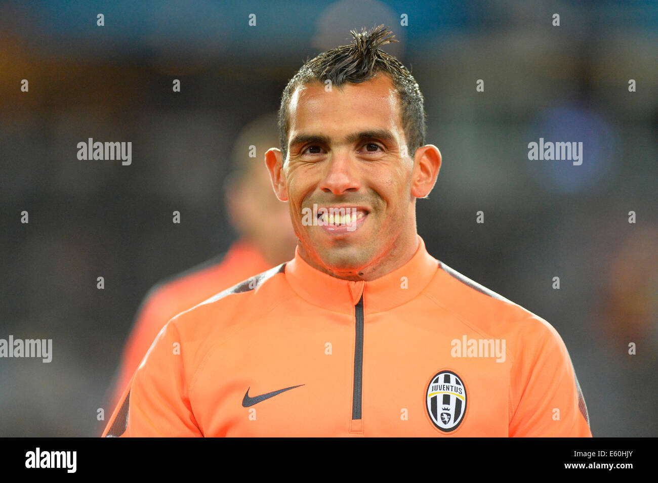 Sydney, Australia. 10 Ago, 2014. Il calcio amichevole. Un campionato di tutte le stelle contro la Juventus. La Juventus in avanti Carlos Tevez. La Juventus ha vinto 3-2. Credito: Azione Sport Plus/Alamy Live News Foto Stock