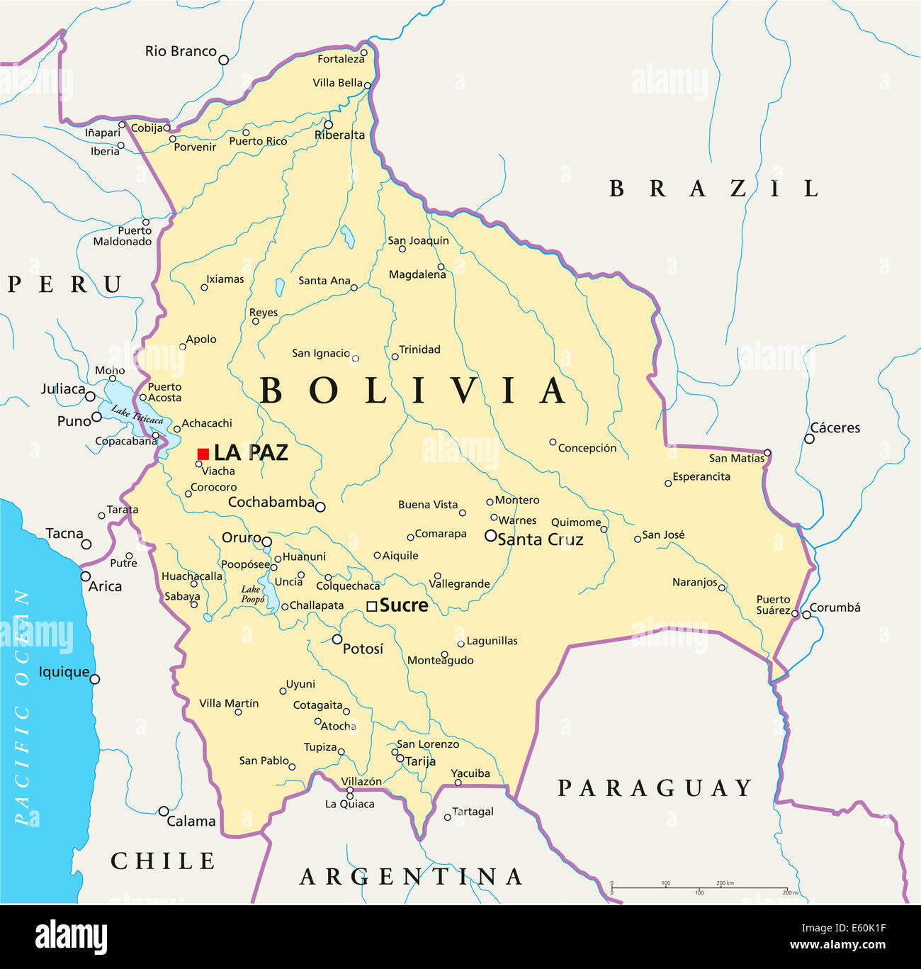 Bolivia Mappa Politico Foto Stock