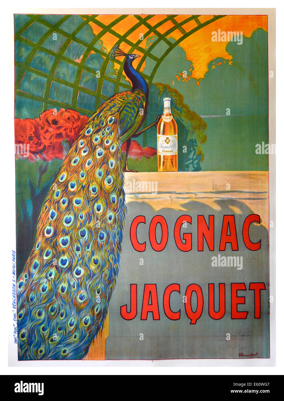 Vintage French Spirit Drinks poster 1910's Cognac Jacquet circa 1910 artista Camille Bouchet Francia Foto Stock