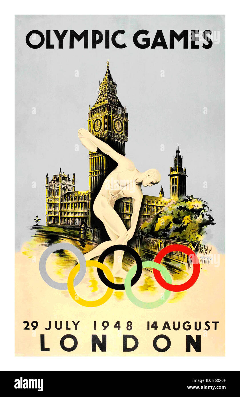 Vintage Londra poster di promozione Giochi Olimpici di Londra 29 Luglio al 14 agosto 1948 Foto Stock