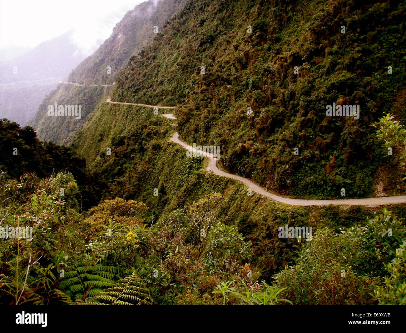 La morte Road, un popolare percorso per mountain bike turisti tra La Paz e Coroico, Bolivia Foto Stock