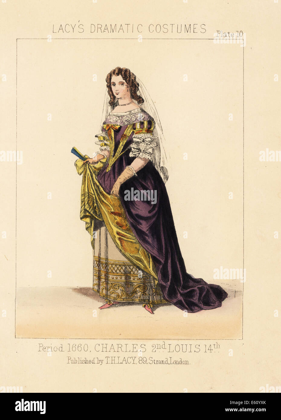 Costume di una signora, regno di Carlo II, circa 1660. Foto Stock