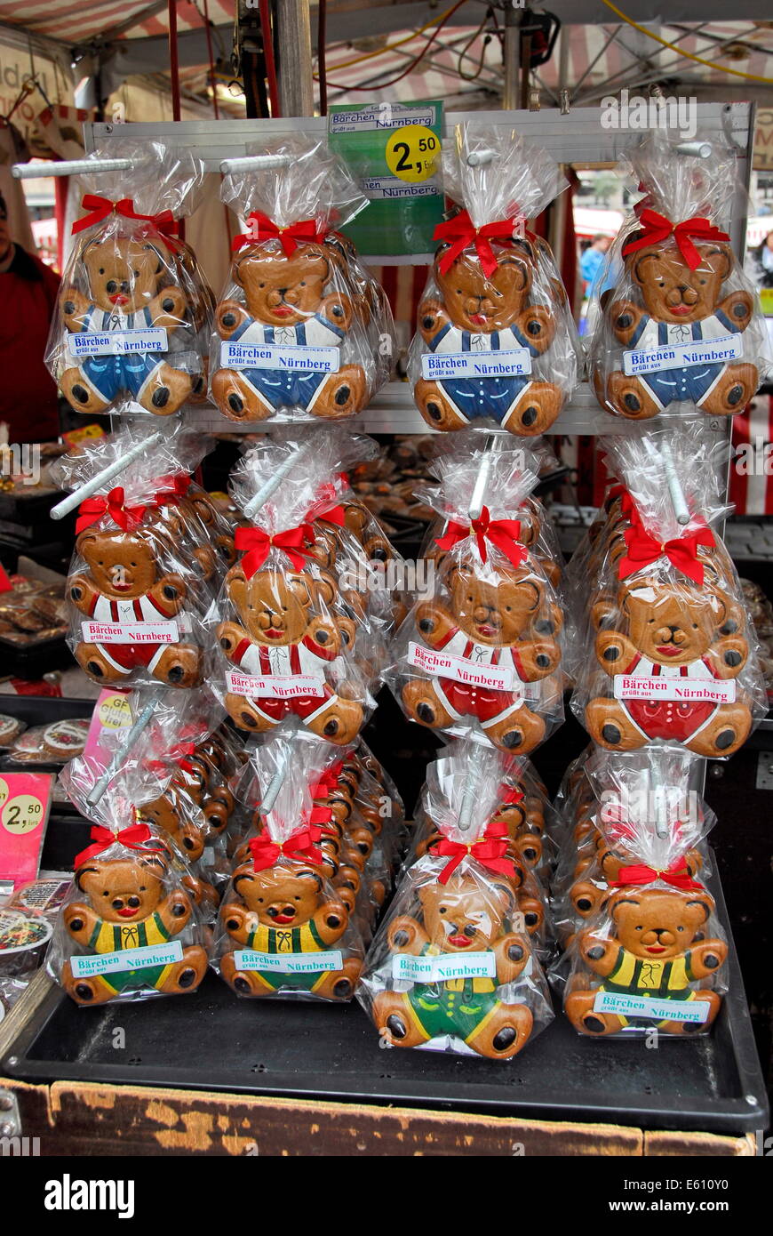 Luogo di mercato la vendita di biscotti di panpepato di Norimberga, Germania Foto Stock