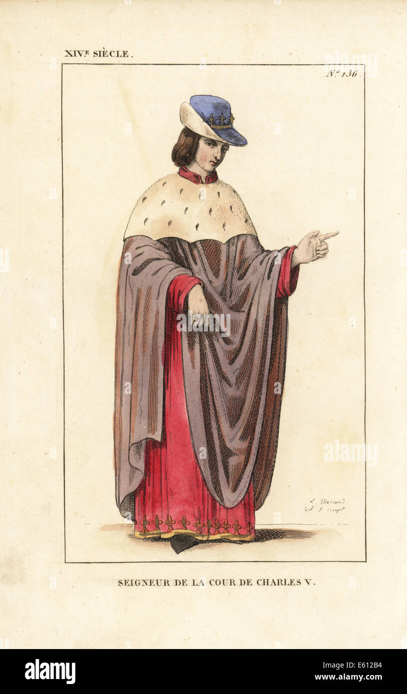 Signore alla corte del re Carlo V di Francia del XIV secolo. Foto Stock