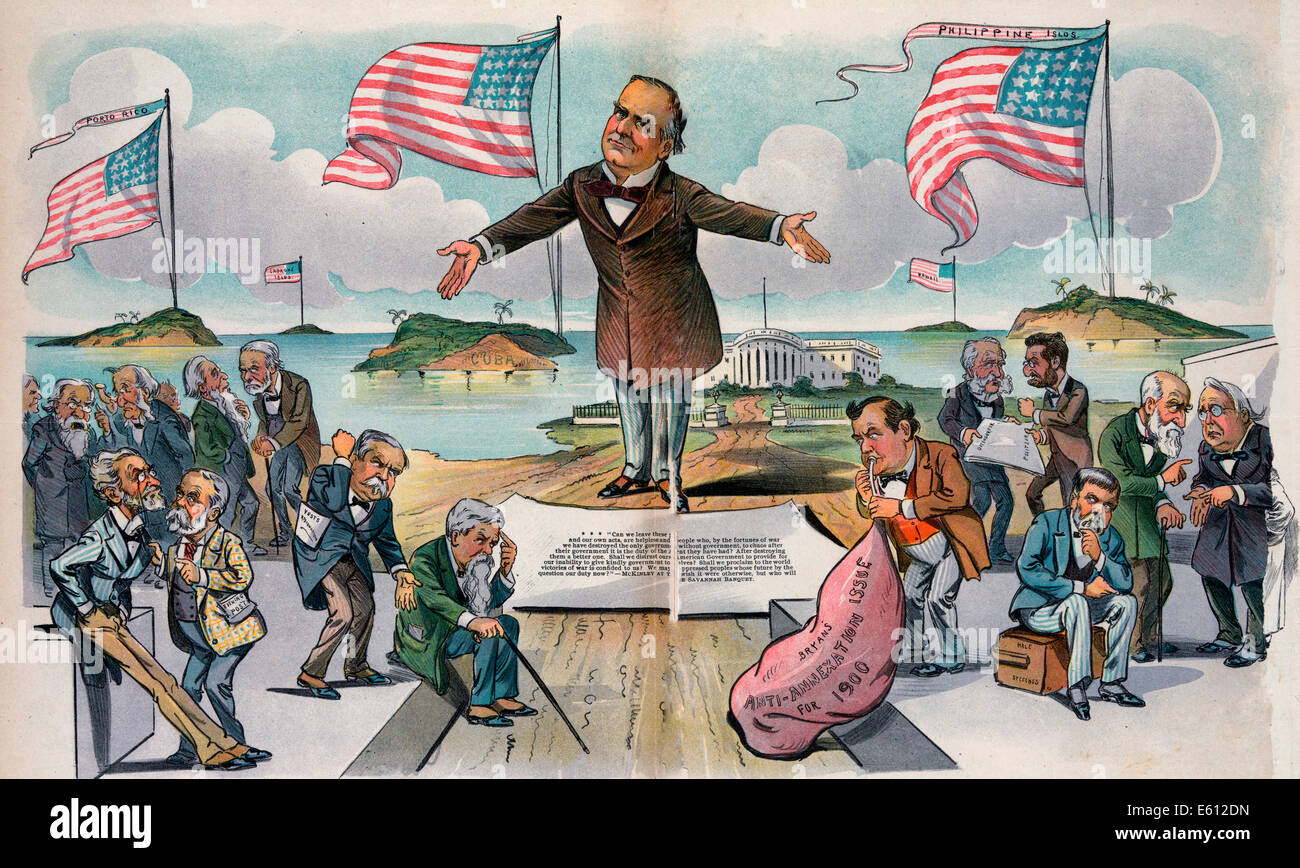 "Chi sarà trasportarlo giù?' - il presidente William McKinley in piedi su una strada che conduce alla Casa Bianca alla fine della strada. Cartoon politico, 1899 Foto Stock