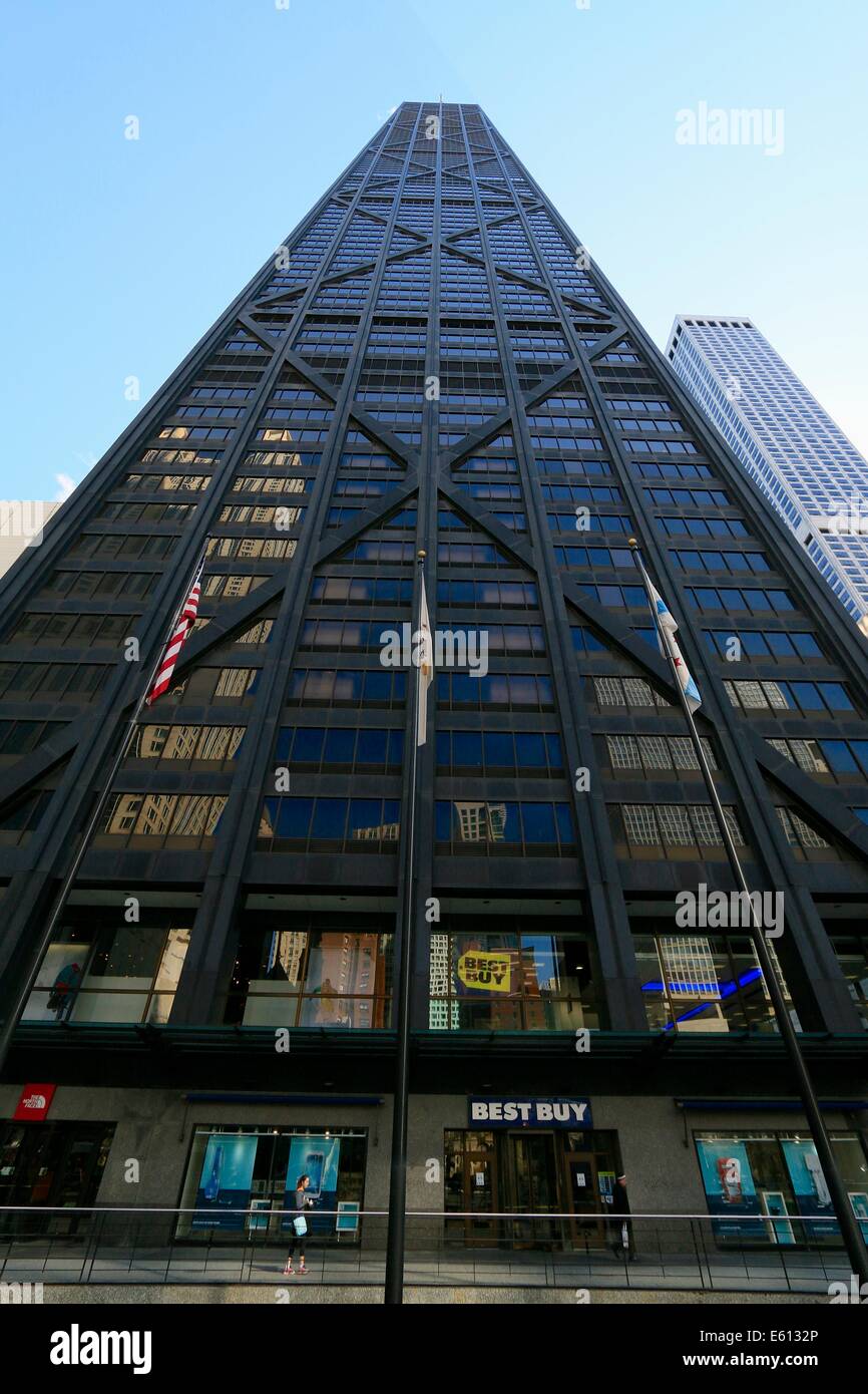 John Hancock Center di North Michigan Avenue, Chicago, Illinois, Stati Uniti d'America. Ampio angolo di visione. Foto Stock