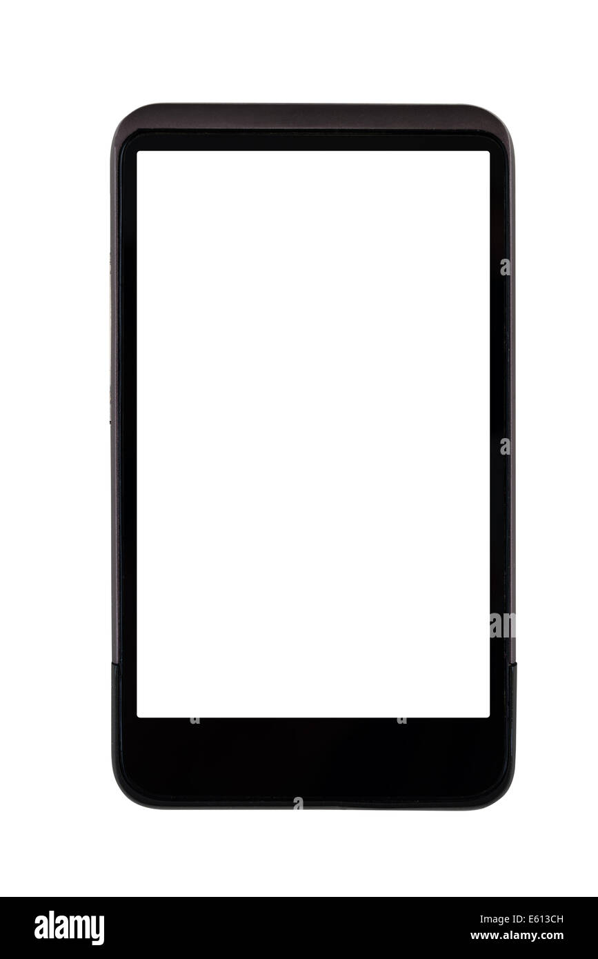 Generico mobile smart phone con schermata bianca vuota isolata su sfondo bianco Foto Stock