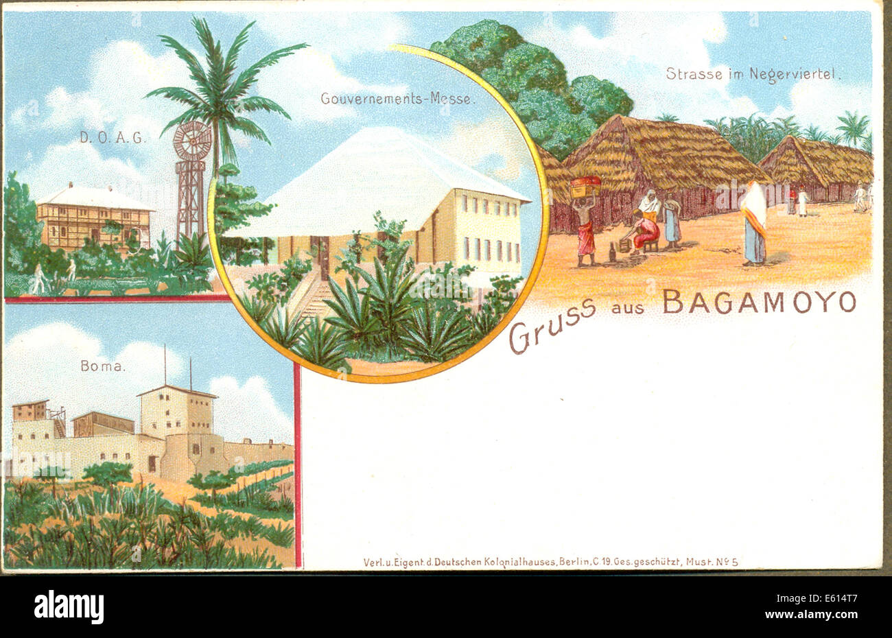 Cartolina Chromolithographed di Bagamoyo tedesco in Africa orientale Foto Stock