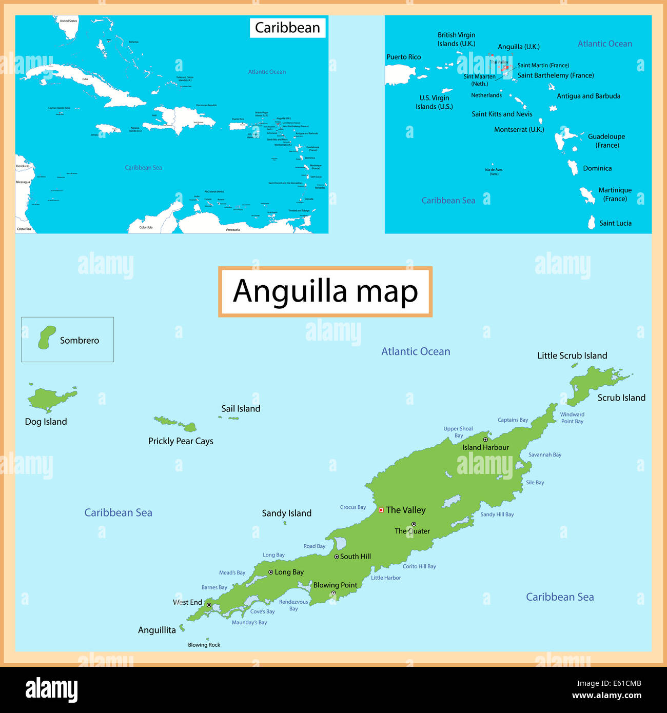 Mappa di Anguilla Foto Stock