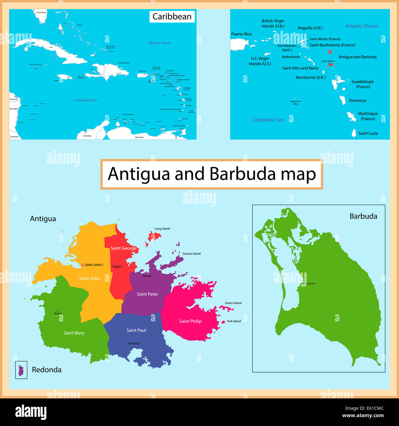 Antigua e Barbuda mappa Foto Stock