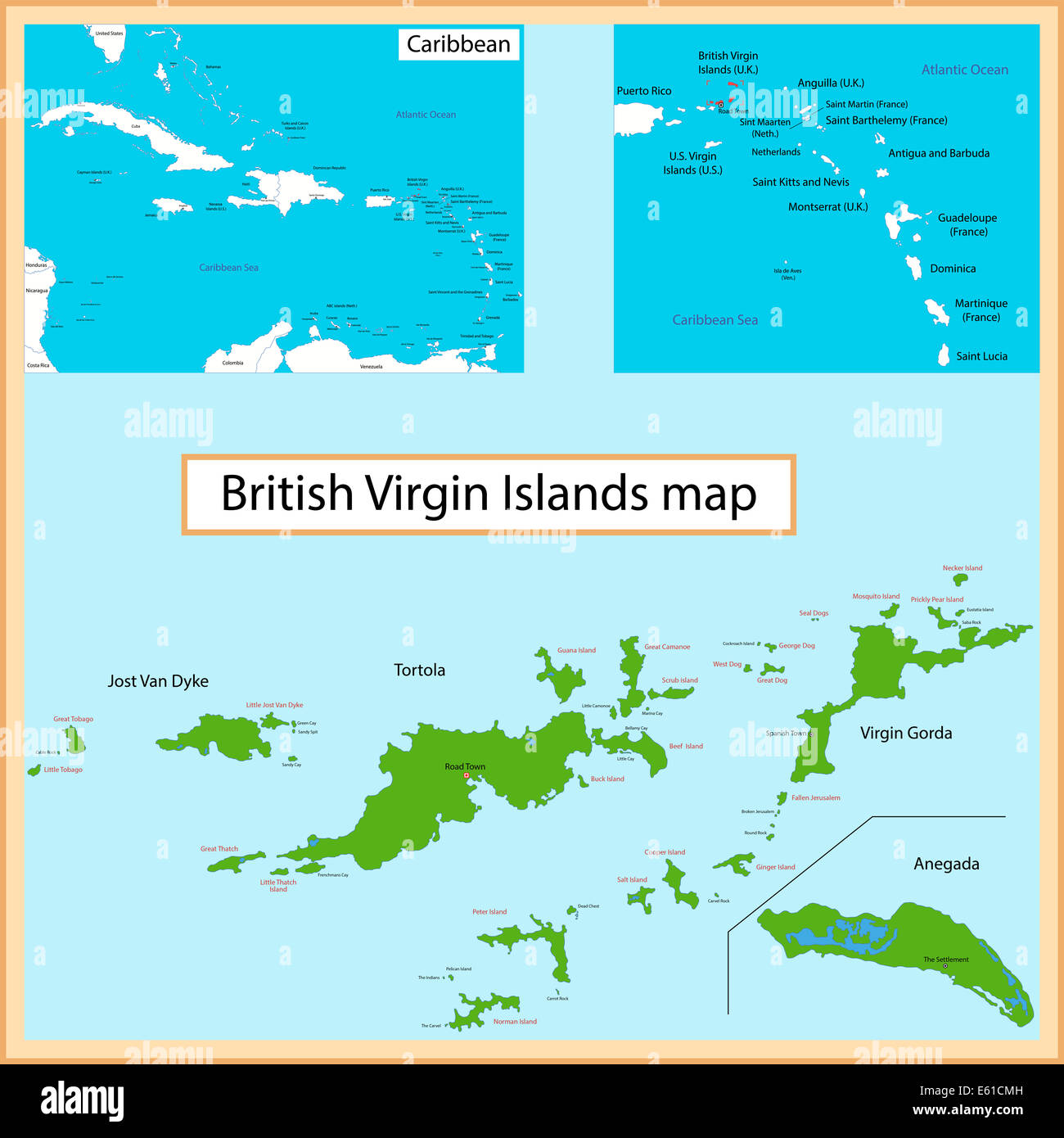 Isole Vergini Britanniche mappa Foto Stock