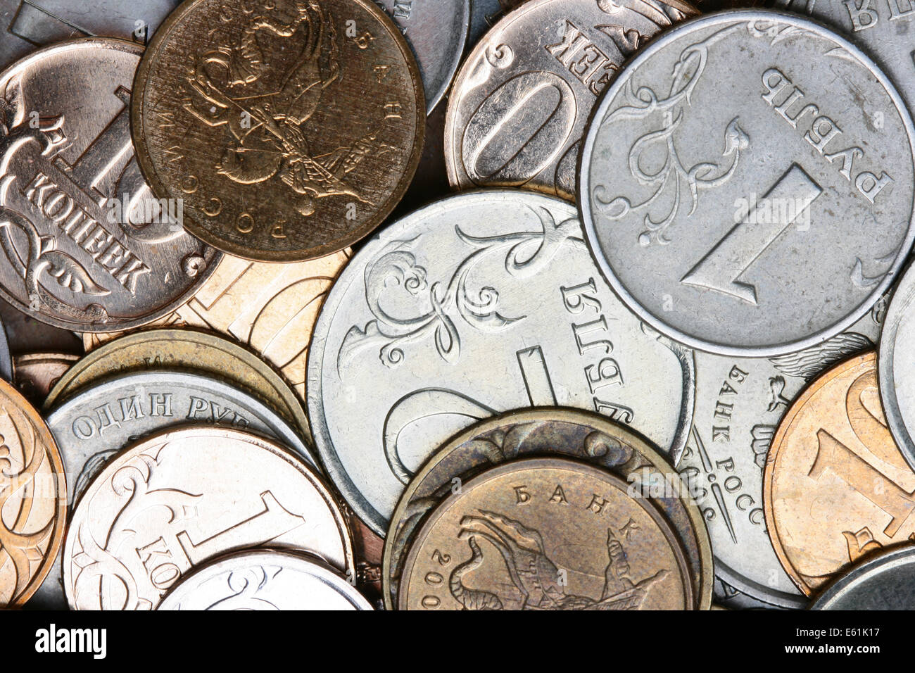 Monete russo close-up, può essere utilizzato come sfondo Foto Stock