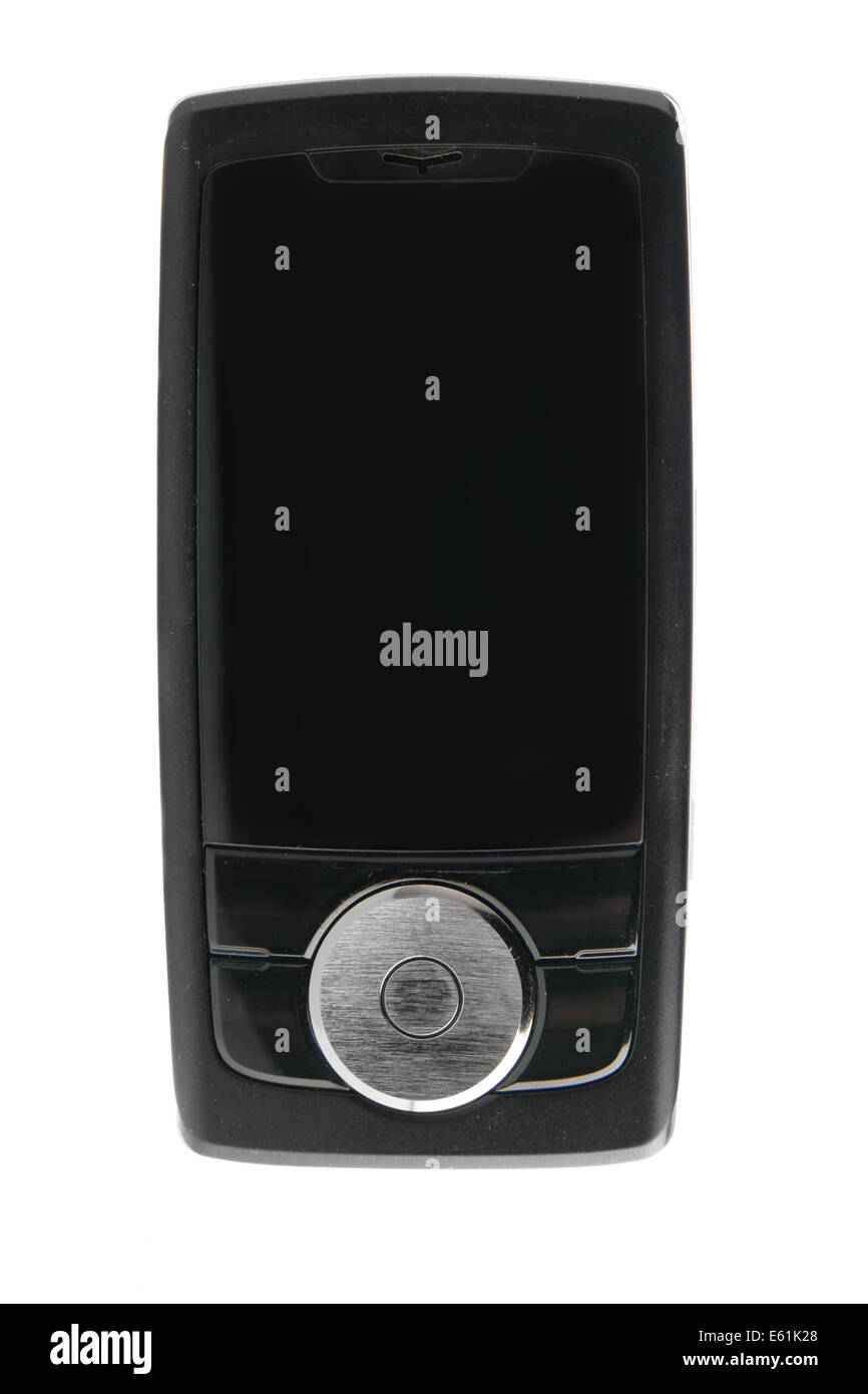 Nero telefono cellulare isolato su sfondo bianco Foto Stock