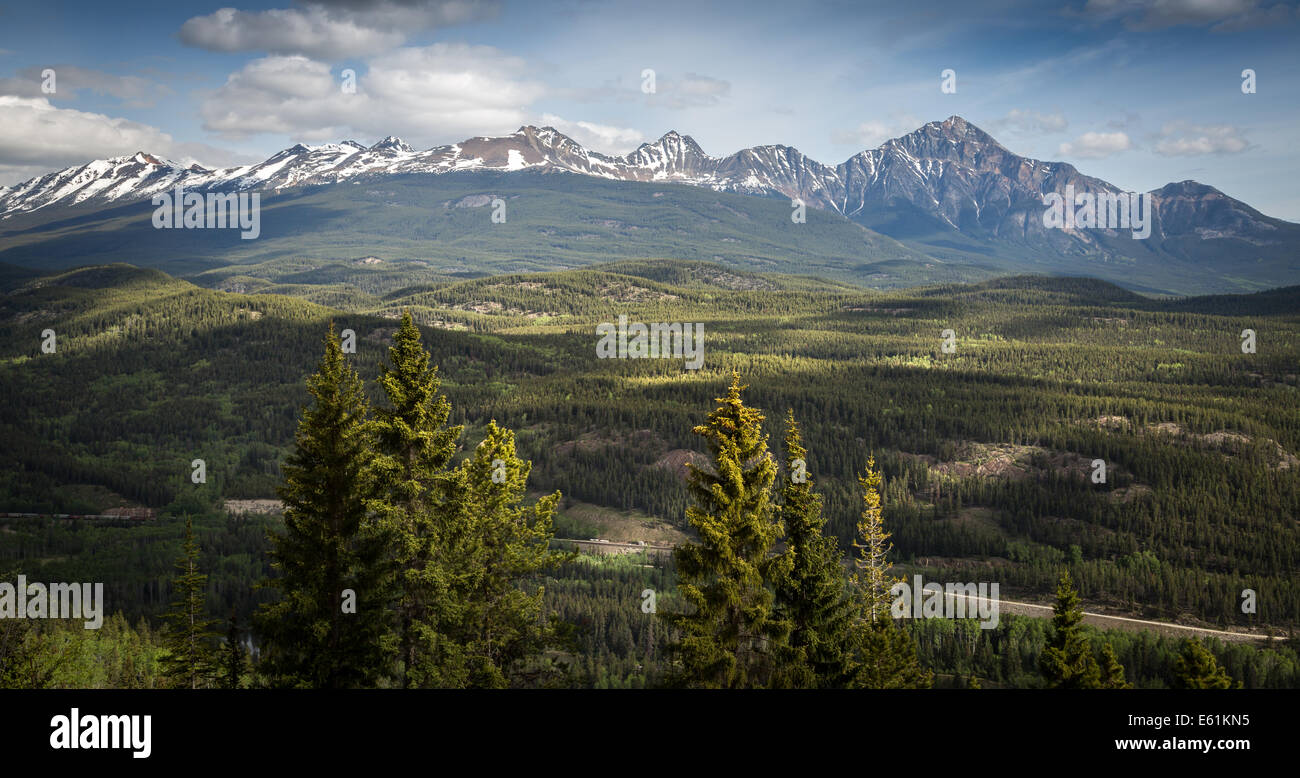 Montagna piramidale dal picco Whistlers, Jasper, Canada, America del Nord. Foto Stock