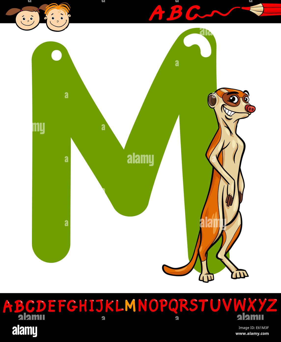 Cartoon illustrazione della lettera maiuscola M da alfabeto con Meerkat animale per Bambini Educazione Foto Stock