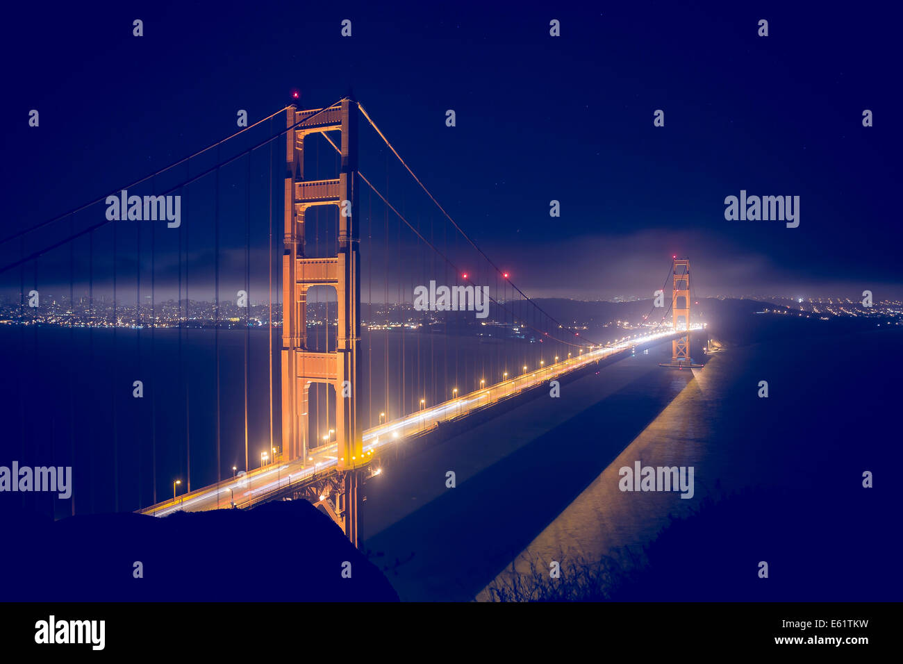 Golden Gate Bridge di notte, San Francisco, California, Stati Uniti d'America Foto Stock