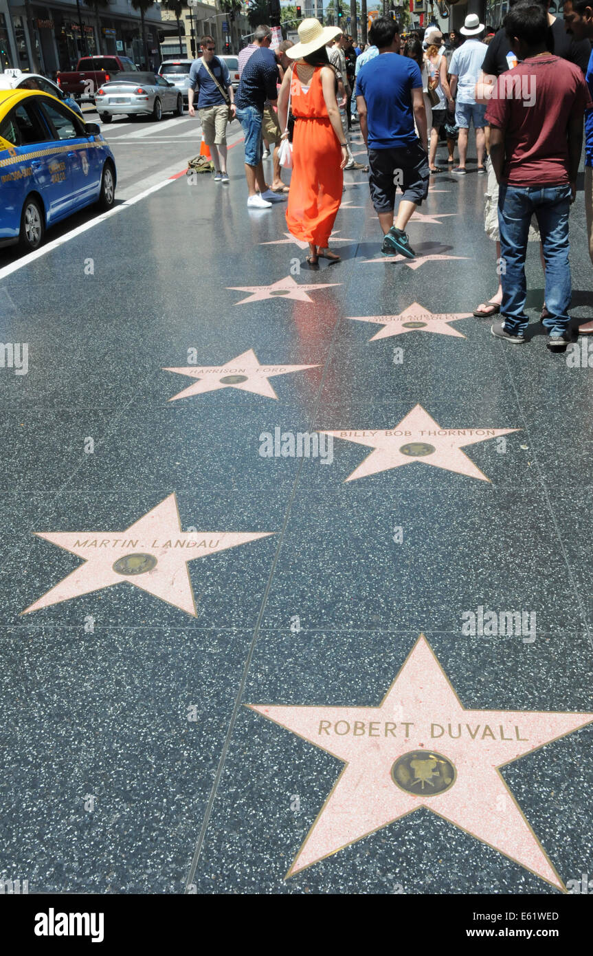 Walk of Fame lungo la Hollywood Boulevard nel centro di Los Angeles in California Foto Stock