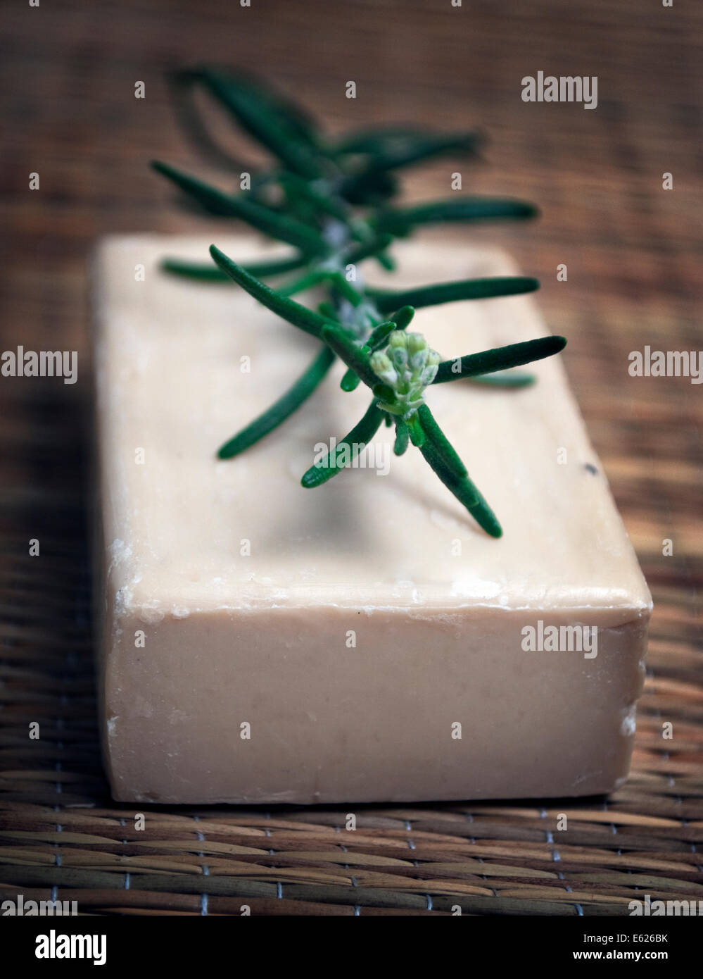 Barra di sapone naturale con rosmarino fresco Foto Stock