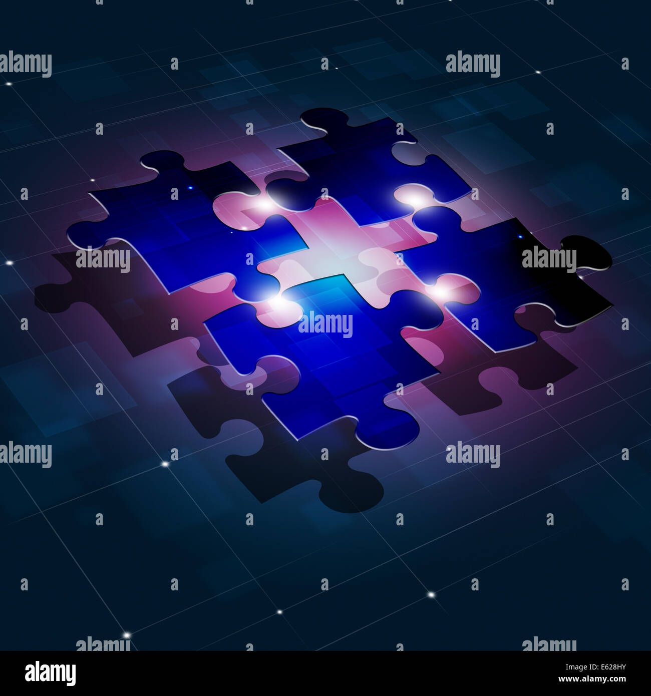 Puzzle astratto concetto collegamenti blu sullo sfondo di business Foto Stock