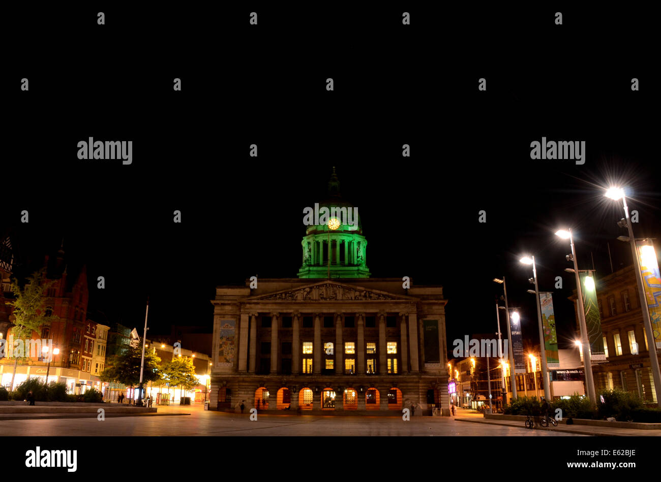 Piazza del Mercato Vecchio e del Consiglio House, Nottingham di notte Foto Stock