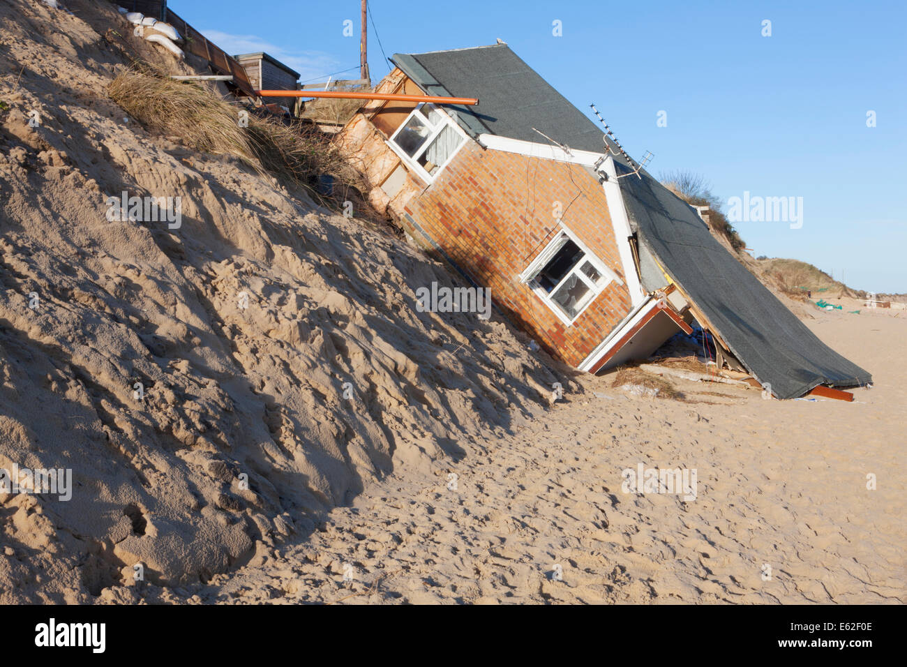Erosione costiera, Hemsby, Norfolk, Inghilterra Foto Stock