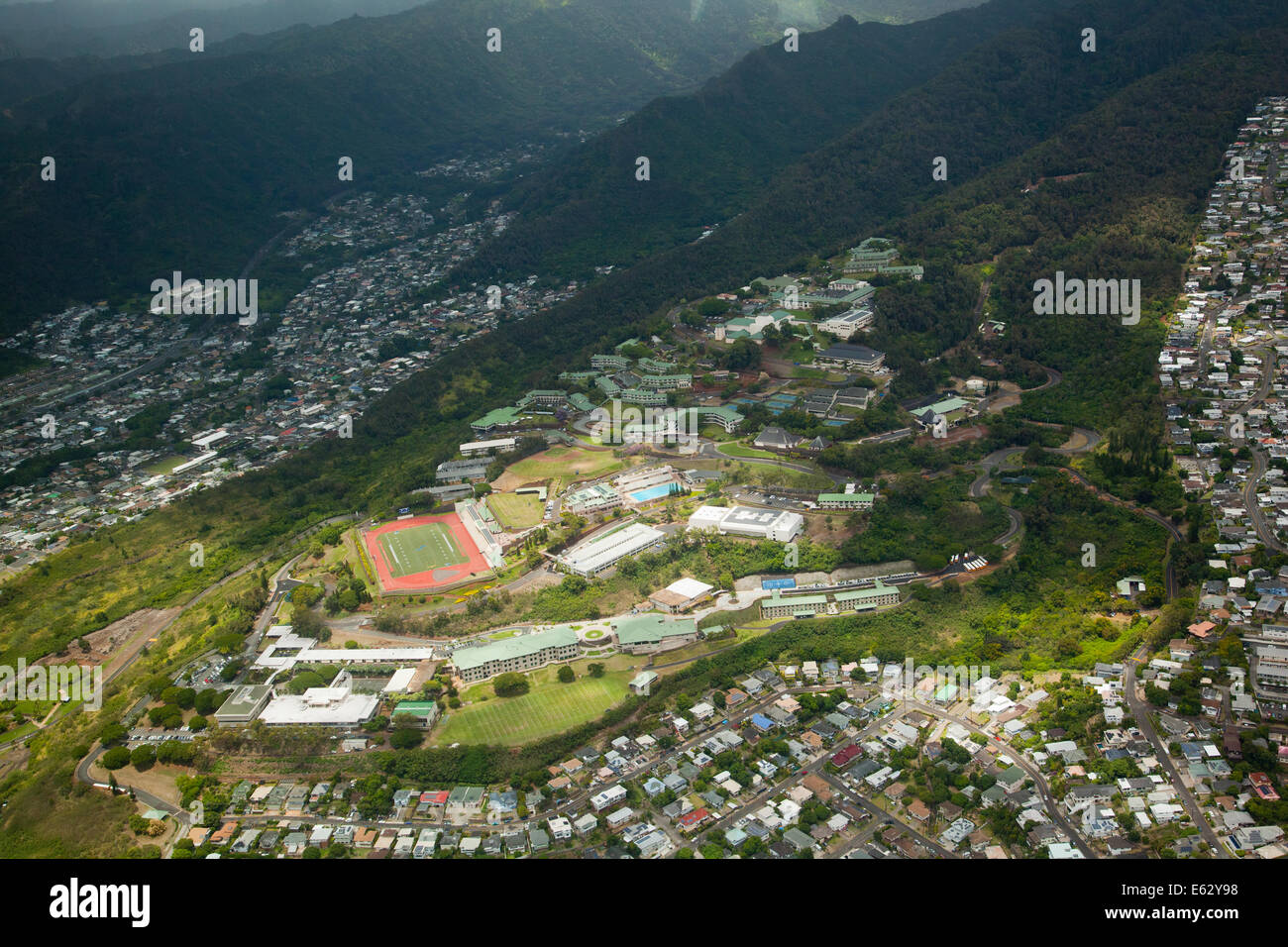 Vista aerea della scuola di Kamehameha, Oahu, Hawaii, STATI UNITI D'AMERICA Foto Stock
