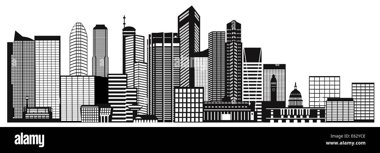 Singapore skyline della città Silhouette Panorama Outline isolato nero su sfondo bianco illustrazione Foto Stock