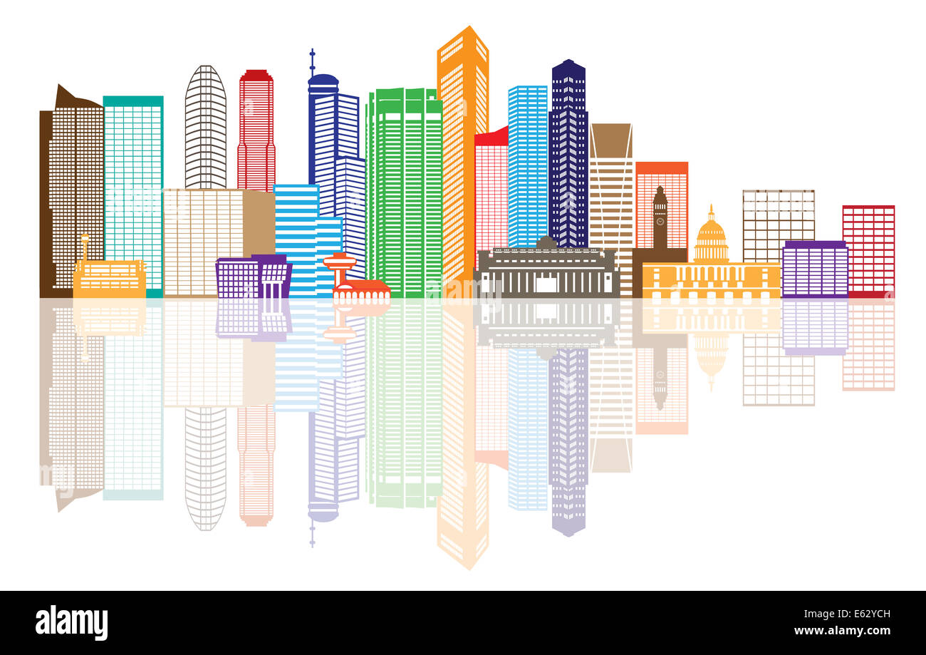 Singapore skyline della città Silhouette Panorama di contorno a colori con la riflessione isolata su sfondo bianco illustrazione Foto Stock